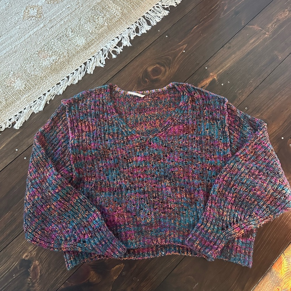 Free People Colorful V-Neck Sweater